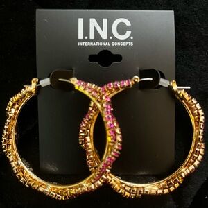 INC INTERNATIONAL CONCEPTS Pave Twist Hoop Earrings